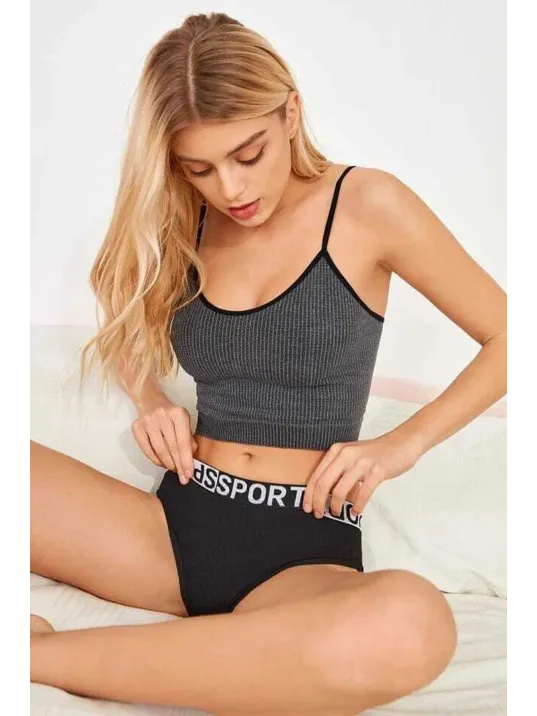 Kadın Anstrasit Gri İp Askılı Crop Top Bluz