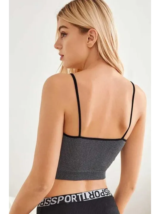 Kadın Anstrasit Gri İp Askılı Crop Top Bluz Kadın Anstrasit Gri İp Askılı Crop Top Bluz