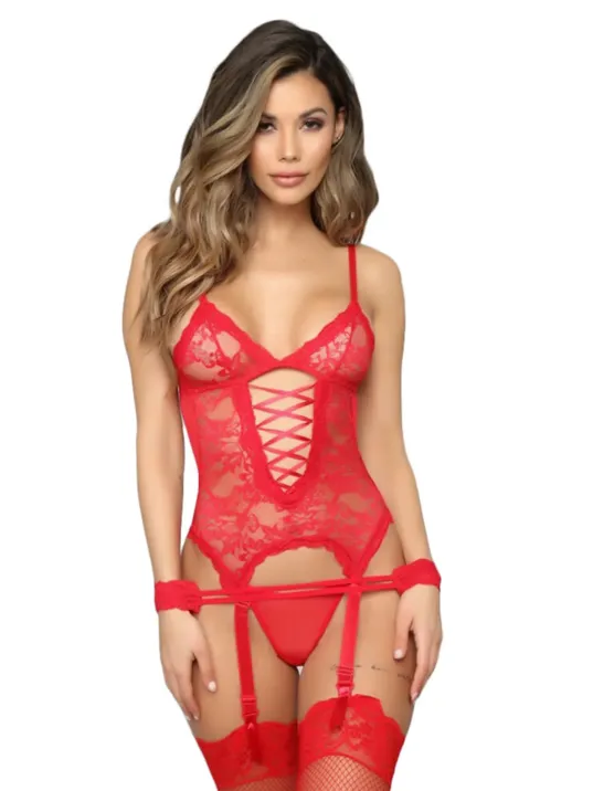 Kadın Kırmızı Kelepçeli Dantel Jartiyer Takım – Modern, Konforlu Ve Günlük Kombinlere Uygun