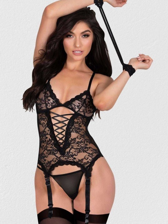 Kadın Siyah Kelepçeli Dantel Jartiyer Takım – Modern, Konforlu Ve Günlük Kombinlere Uygun