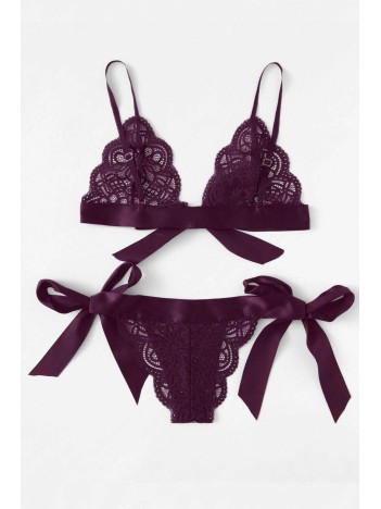Kadın Mor Kurdelalı Ve Dantelli Sütyen Külot Takımı – Modern, Konforlu Ve Günlük Kombinlere Uygun