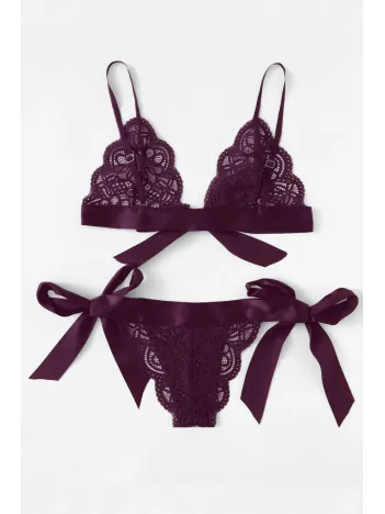 Kadın Mor Kurdelalı Ve Dantelli Sütyen Külot Takımı – Modern, Konforlu Ve Günlük Kombinlere Uygun