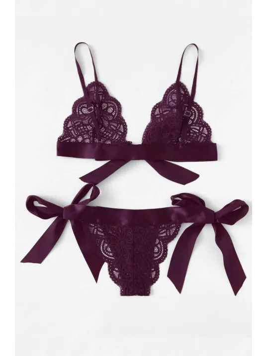 Kadın Mor Kurdelalı Ve Dantelli Sütyen Külot Takımı – Modern, Konforlu Ve Günlük Kombinlere Uygun