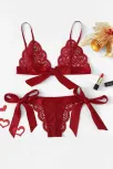 Kadın Bordo Kurdelalı Ve Dantelli Sütyen Külot Takımı – Modern, Konforlu Ve Günlük Kombinlere Uygun