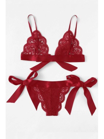 Kadın Bordo Kurdelalı Ve Dantelli Sütyen Külot Takımı – Modern, Konforlu Ve Günlük Kombinlere Uygun