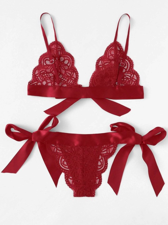 Kadın Bordo Kurdelalı Ve Dantelli Sütyen Külot Takımı – Modern, Konforlu Ve Günlük Kombinlere Uygun
