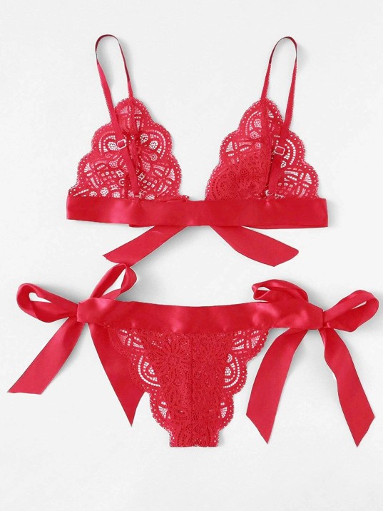Kadın Kırmızı Kurdelalı Ve Dantelli Sütyen Külot Takımı – Modern, Konforlu Ve Günlük Kombinlere Uygun