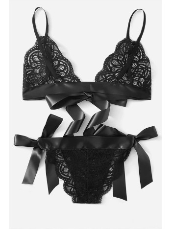 Kadın Siyah Kurdelalı Ve Dantelli Sütyen Külot Takımı – Modern, Konforlu Ve Günlük Kombinlere Uygun