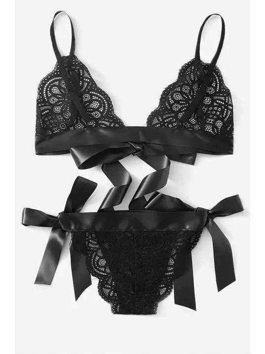Kadın Siyah Kurdelalı Ve Dantelli Sütyen Külot Takımı – Modern, Konforlu Ve Günlük Kombinlere Uygun