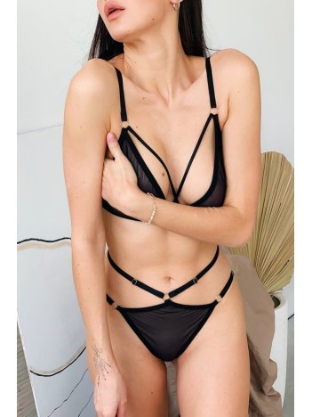 Kadın Siyah Çapraz Bağlı Transparan Sütyen Külot Takımı – Modern, Konforlu Ve Günlük Kombinlere Uygun Kadın Siyah Çapraz Bağlı Transparan Sütyen Külot Takımı – Modern, Konforlu Ve Günlük Kombinlere Uygun
