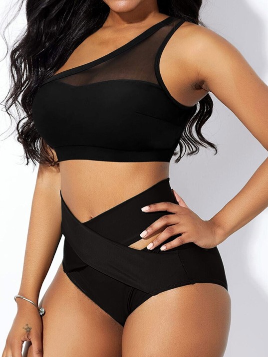 Kadın Siyah Yüksel Bel Tül Detaylı Sütyen Külot Takımı – Modern, Konforlu ve Günlük Kombinlere Uygun