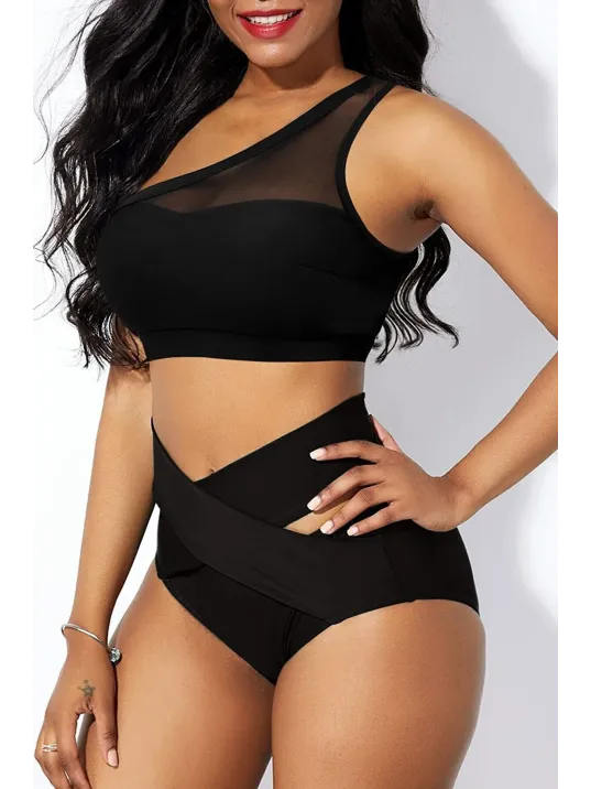 Kadın Siyah Yüksel Bel Tül Detaylı Sütyen Külot Takımı – Modern, Konforlu Ve Günlük Kombinlere Uygun
