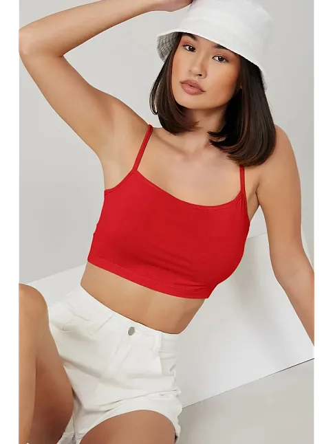Kadın Kırmızı Ip Askılı Crop Top Büstiyer – Modern Ve Şık Tasarım