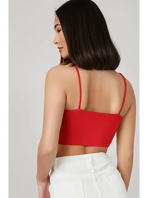 Kadın Kırmızı Ip Askılı Crop Top Büstiyer – Modern Ve Şık Tasarım
