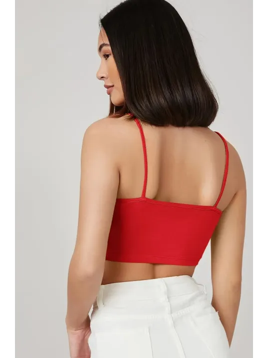 Kadın Kırmızı Ip Askılı Crop Top Büstiyer – Modern Ve Şık Tasarım