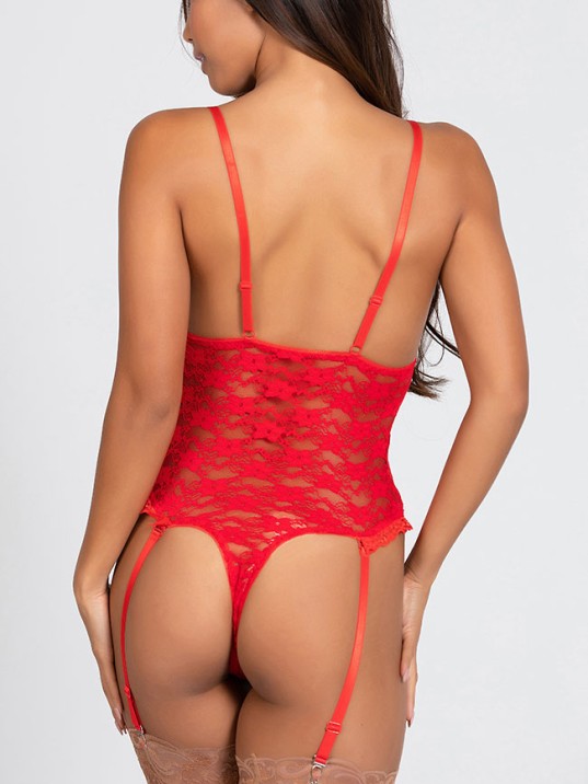 Kadın Kırmızı Özel Bölgeleri Ağ Kısmı Açık Dantelli Jartiyer