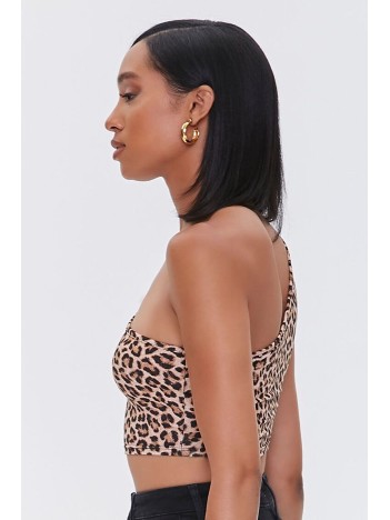 Kadın Leopar Desenli Tek Omuz Crop Büstiyer Kadın Leopar Desenli Tek Omuz Crop Büstiyer