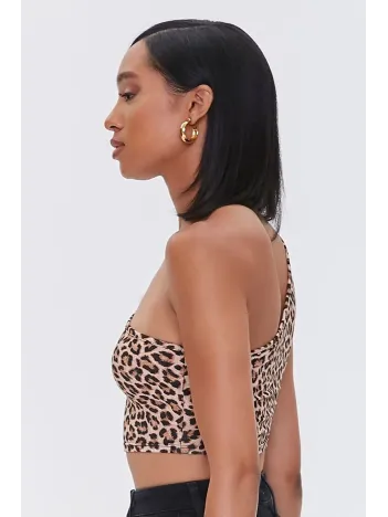 Kadın Leopar Desenli Tek Omuz Crop Büstiyer Kadın Leopar Desenli Tek Omuz Crop Büstiyer