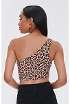Kadın Leopar Desenli Tek Omuz Crop Büstiyer