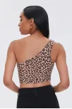Kadın Leopar Desenli Tek Omuz Crop Büstiyer