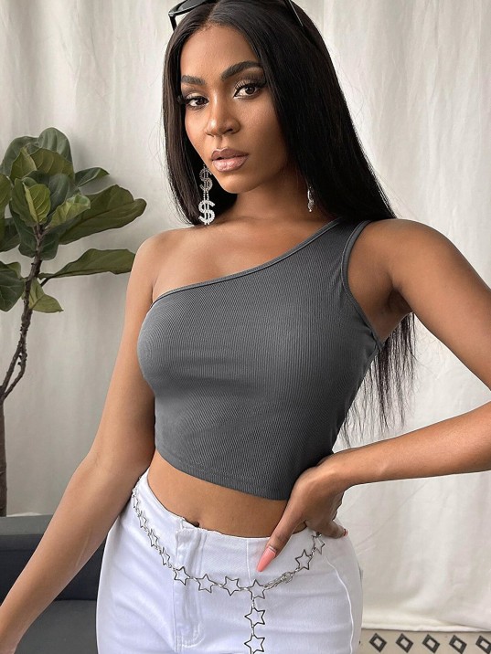 Kadın Koyu Gri Tek Omuz Crop Büstiyer – Modern Ve Şık Tasarım Kadın Koyu Gri Tek Omuz Crop Büstiyer – Modern Ve Şık Tasarım