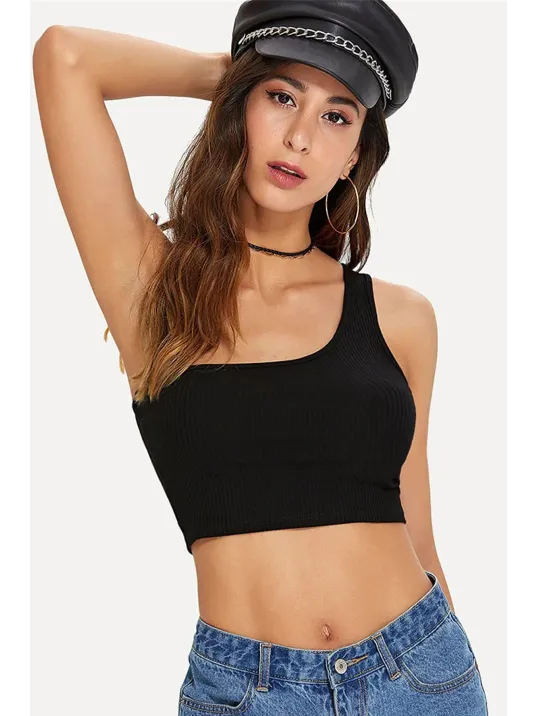Kadın Siyah Tek Omuz Crop Büstiyer – Modern Ve Şık Tasarım