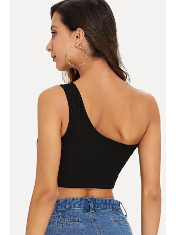 Kadın Siyah Tek Omuz Crop Büstiyer – Modern Ve Şık Tasarım