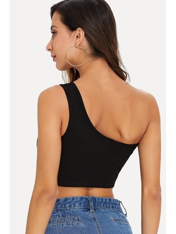 Kadın Siyah Tek Omuz Crop Büstiyer – Modern ve Şık Tasarım