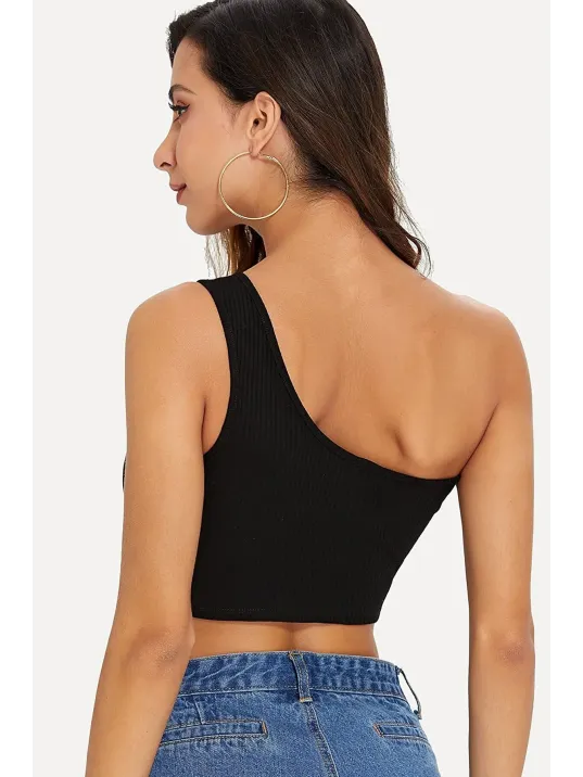 Kadın Siyah Tek Omuz Crop Büstiyer – Modern Ve Şık Tasarım