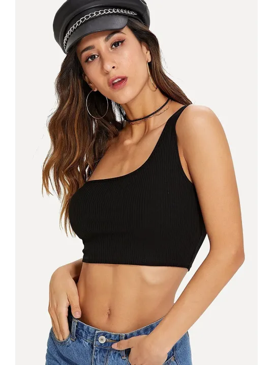 Kadın Siyah Tek Omuz Crop Büstiyer – Modern Ve Şık Tasarım