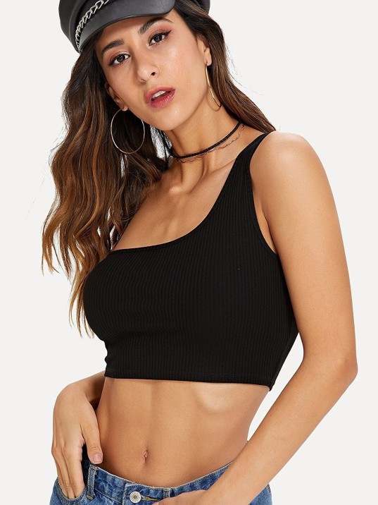 Kadın Siyah Tek Omuz Crop Büstiyer – Modern ve Şık Tasarım