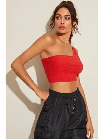 Kadın Kırmızı Tek Omuz Crop Büstiyer – Modern Ve Şık Tasarım