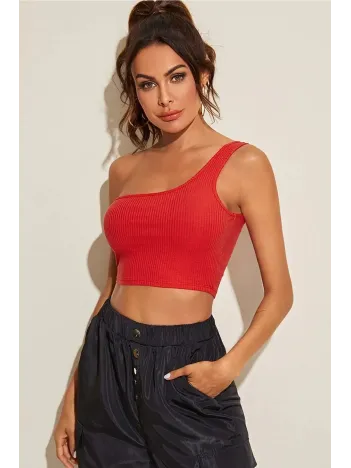Kadın Kırmızı Tek Omuz Crop Büstiyer – Modern Ve Şık Tasarım