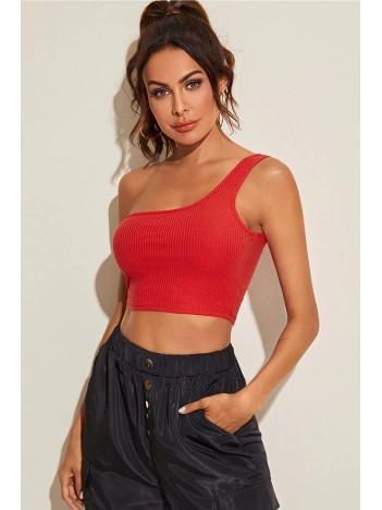 Kadın Kırmızı Tek Omuz Crop Büstiyer – Modern Ve Şık Tasarım