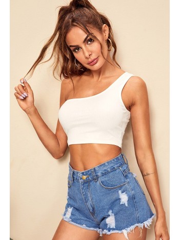 Kadın Beyaz Tek Omuz Crop Büstiyer – Modern ve Şık Tasarım