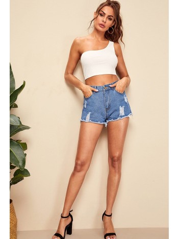 Kadın Beyaz Tek Omuz Crop Büstiyer – Modern ve Şık Tasarım