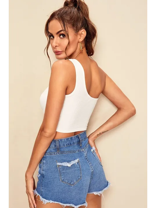 Kadın Beyaz Tek Omuz Crop Büstiyer – Modern Ve Şık Tasarım Kadın Beyaz Tek Omuz Crop Büstiyer – Modern Ve Şık Tasarım