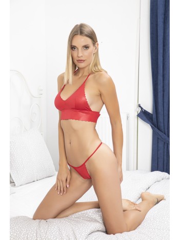 Kadın Kırmızı Parlak Lazer Kesim Bralet Ve Tanga Takım – Modern, Konforlu Ve Günlük Kombinlere Uygun