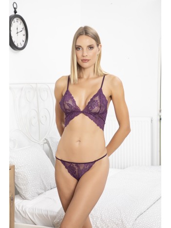 Kadın Mor Dantel Bralet Sütyen Ve Külot Takımı Kadın Mor Dantel Bralet Sütyen Ve Külot Takımı