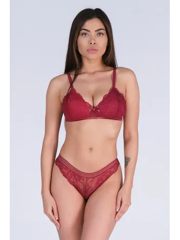 Kadın Bordo Vintage Dantel Sütyen Ve Külot Takımı – Modern, Konforlu Ve Günlük Kombinlere Uygun