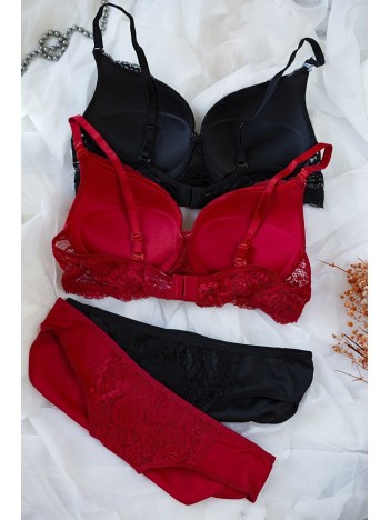 Kadın Siyah Ve Kırmızı Dolgulu Balenli Sütyen Külot 2'li Paket – Modern Ve Şık Tasarım Kadın Siyah Ve Kırmızı Dolgulu Balenli Sütyen Külot 2'li Paket – Modern Ve Şık Tasarım