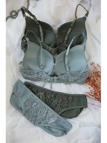 Kadın Haki Ve Su Yeşili Dolgulu Balenli Sütyen Külot 2'li Paket – Modern Ve Şık Tasarım