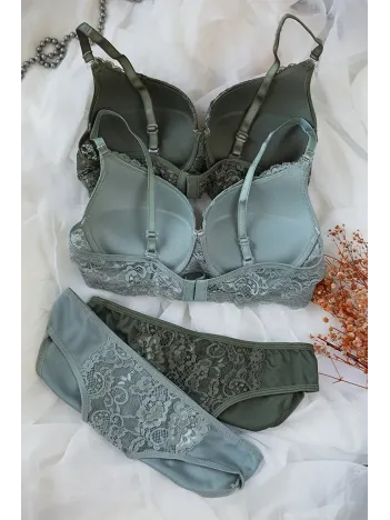 Kadın Haki Ve Su Yeşili Dolgulu Balenli Sütyen Külot 2'li Paket – Modern Ve Şık Tasarım