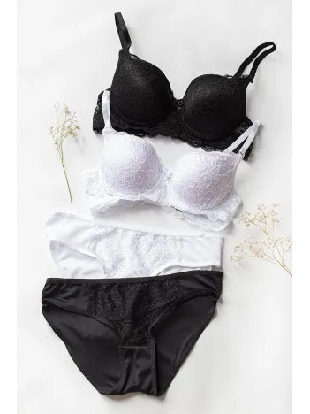 Kadın Siyah Ve Beyaz Dolgulu Balenli Sütyen Külot 2'li Paket – Modern Ve Şık Tasarım
