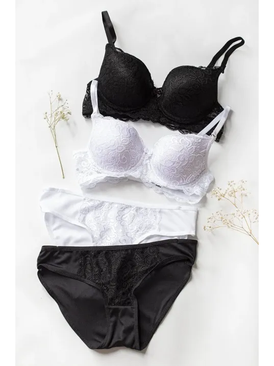 Kadın Siyah Ve Beyaz Dolgulu Balenli Sütyen Külot 2'li Paket – Modern Ve Şık Tasarım