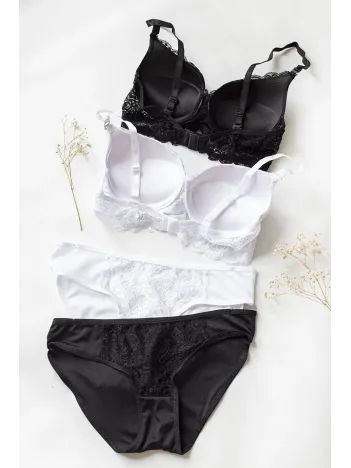 Kadın Siyah Ve Beyaz Dolgulu Balenli Sütyen Külot 2'li Paket – Modern Ve Şık Tasarım