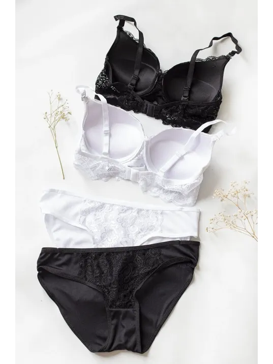 Kadın Siyah Ve Beyaz Dolgulu Balenli Sütyen Külot 2'li Paket – Modern Ve Şık Tasarım