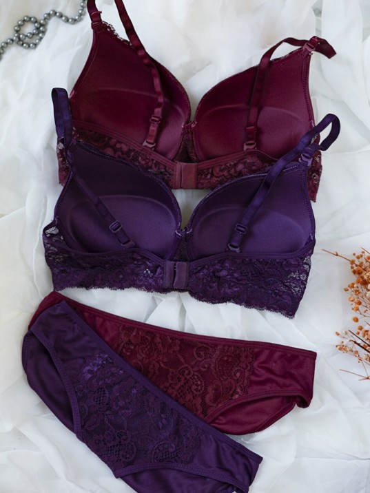 Kadın Bordo Ve Mor Dolgulu Balenli Sütyen Külot 2'li Paket – Modern Ve Şık Tasarım