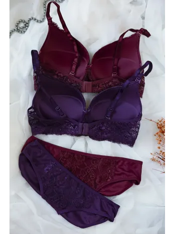 Kadın Bordo Ve Mor Dolgulu Balenli Sütyen Külot 2'li Paket – Modern Ve Şık Tasarım