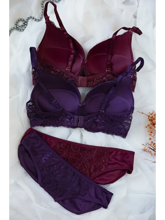 Kadın Bordo Ve Mor Dolgulu Balenli Sütyen Külot 2'li Paket – Modern Ve Şık Tasarım